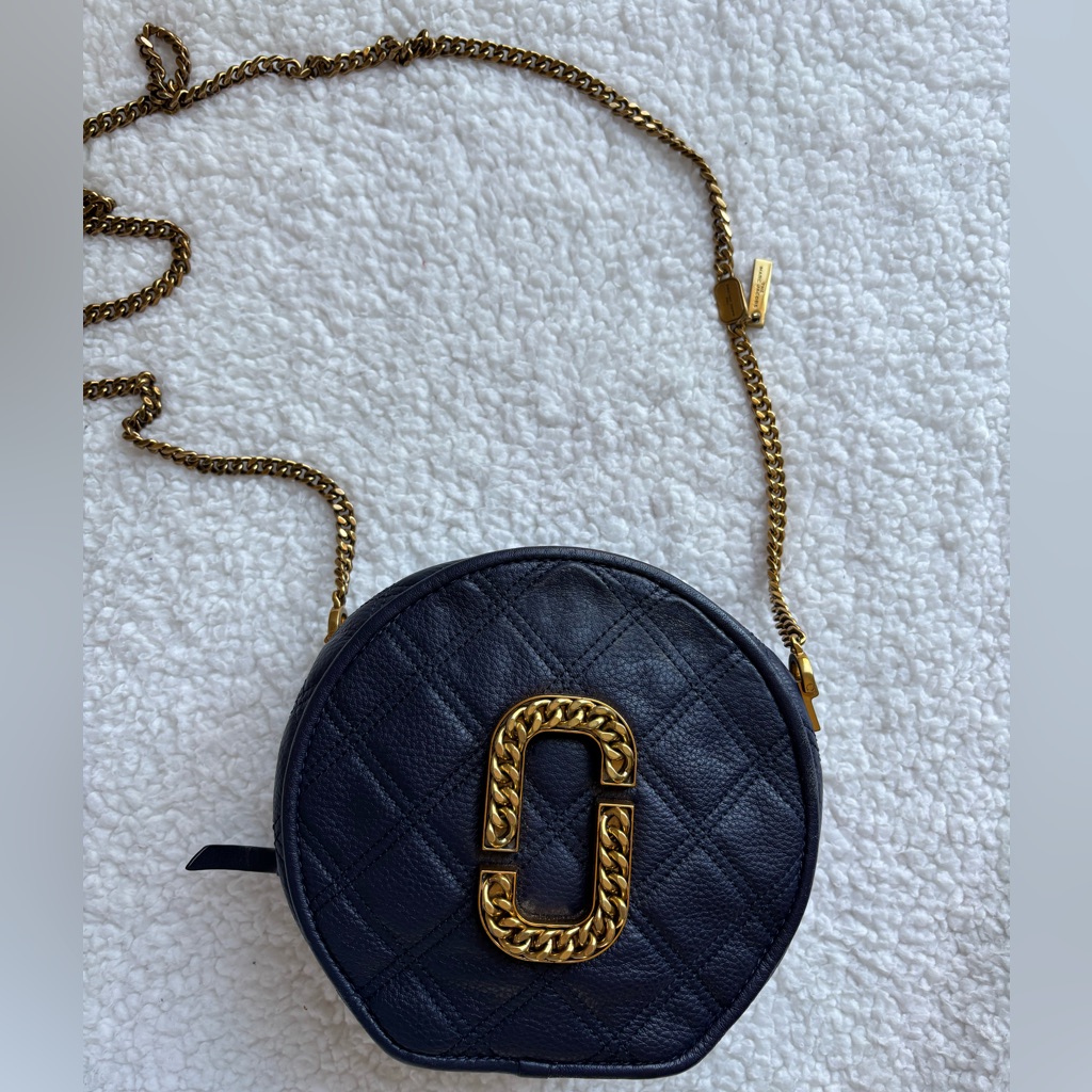 Marc Jacobs Navy The Status Round Crossbody Quilted Leather With Gold Chain